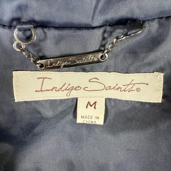 Indigo Saints Blue Quilted Puffer Vest w/ Kangaroo Pockets Women’s Size Medium - Picture 6 of 7